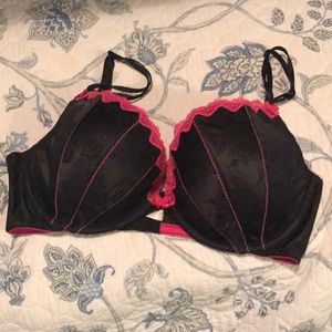 Pink lace trimmed bra